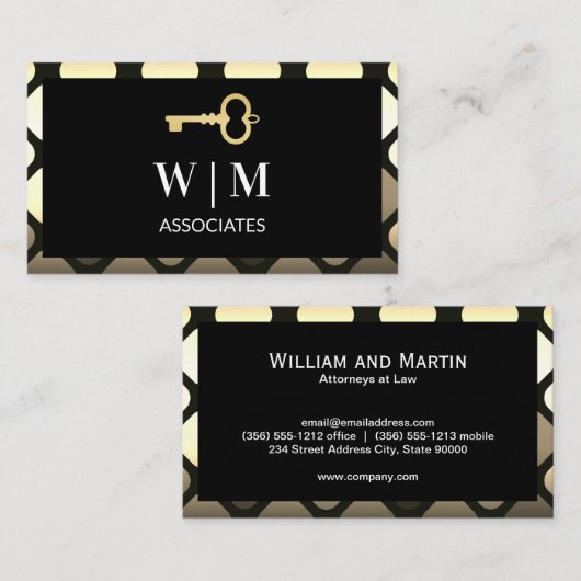 Monogram | Metaalgeometrisch | Skeletsleutelpictog Visitekaartje (Voorkant / Achterkant)