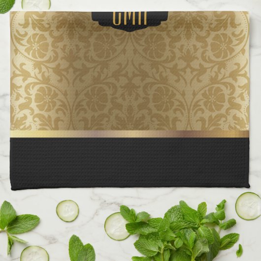 Monogram Metaalgoud en Floral Damask Pattern Theedoek (Gevouwen)