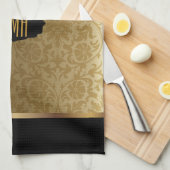 Monogram Metaalgoud en Floral Damask Pattern Theedoek (Quarter Fold)