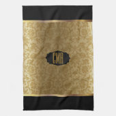 Monogram Metaalgoud en Floral Damask Pattern Theedoek (Verticaal)