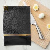 Monogram Metaalgoud en Floral Damask Pattern Theedoek (Quarter Fold)