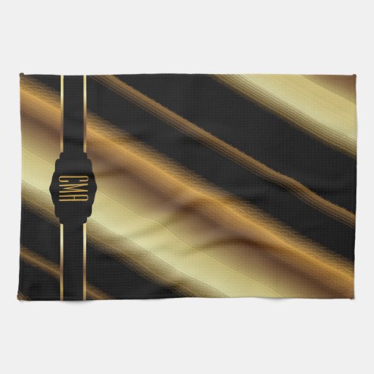 Monogram metalen Abstracte gouden diagonaal strepe Theedoek (Horizontaal)