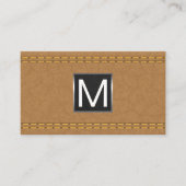 Monogram metalen rand | Dubbel gestikte bruine lee Visitekaartje (Voorkant)