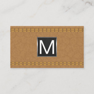 Monogram metalen rand   Dubbel gestikte bruine lee Visitekaartje