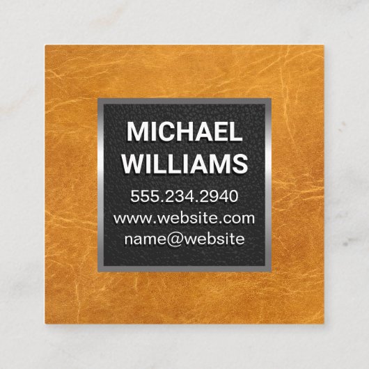 Monogram metalen trim | bruin leder vierkante visitekaartje (Achterkant)