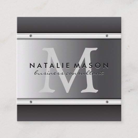 Monogram Metallic Achtergrond Vierkante Visitekaartje (Voorkant)