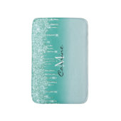 Monogram Metallic Aqua Blue Blauwgroen Glitter dru Badmat (Voorkant Verticaal)
