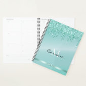 Monogram Metallic Aqua Blue Dripping Glitter dagel Planner (Display)