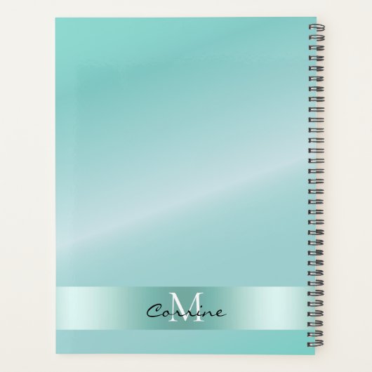 Monogram Metallic Aqua Blue Dripping Glitter dagel Planner (Achterkant)