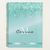 Monogram Metallic Aqua Blue Dripping Glitter dagel Planner (Voorkant)