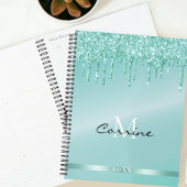Monogram Metallic Aqua Blue Dripping Glitter dagel Planner