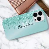 Monogram Metallic Aqua Blue Glitter Drip Android + Case-Mate iPhone Case