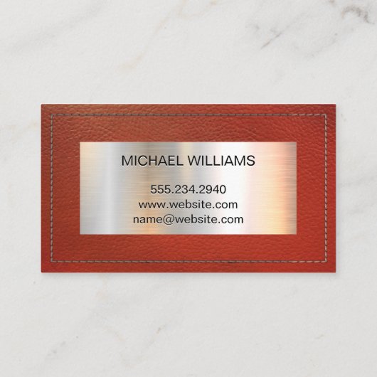 Monogram Metallic Banner | Rood leder met titel Visitekaartje (Achterkant)