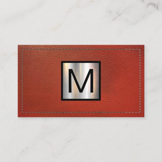 Monogram Metallic Banner | Rood leder met titel Visitekaartje (Voorkant)