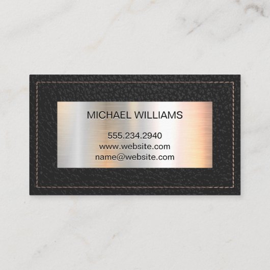 Monogram Metallic Banner | Schroefzwart leder Visitekaartje (Achterkant)