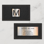 Monogram Metallic Banner | Schroefzwart leder Visitekaartje (Voorkant / Achterkant)