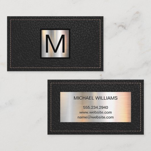 Monogram Metallic Banner | Schroefzwart leder Visitekaartje (Voorkant / Achterkant)