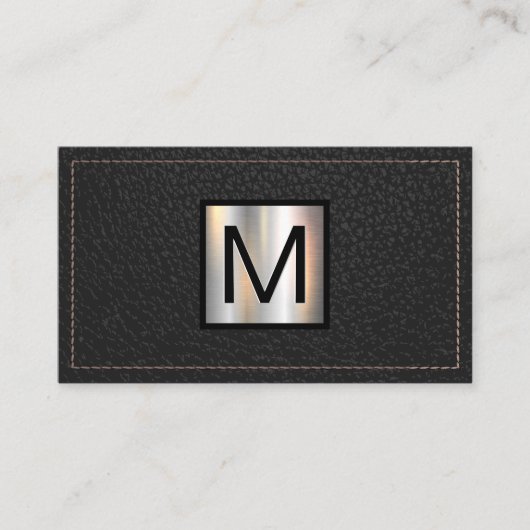 Monogram Metallic Banner | Schroefzwart leder Visitekaartje (Voorkant)