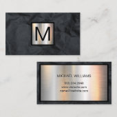 Monogram Metallic Banner | Zwart verkreukeld papie Visitekaartje (Voorkant / Achterkant)