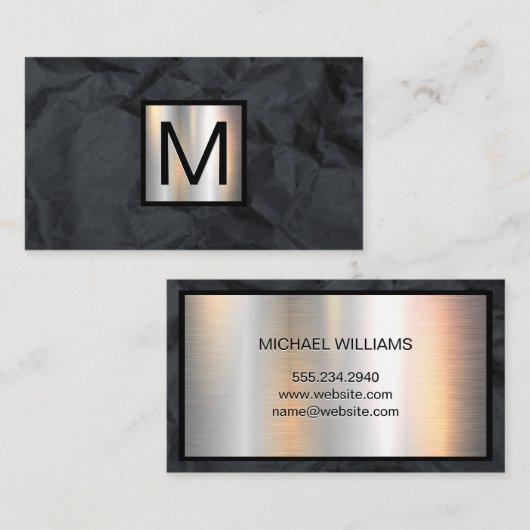 Monogram Metallic Banner | Zwart verkreukeld papie Visitekaartje (Voorkant / Achterkant)