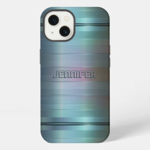 Monogram Metallic Blauw-Grijs Strepenpatroon iPhone 13 Hoesje