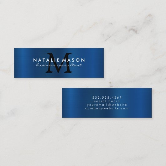 Monogram | Metallic blauwe achtergrond Mini Visitekaartje (Voorkant / Achterkant)