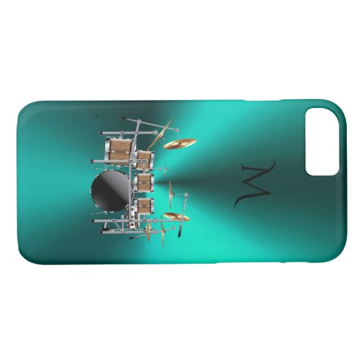 Monogram Metallic Blauwgroen Drums Music iPhone 7 Case-Mate iPhone Case (Achterkant (Horizontaal))