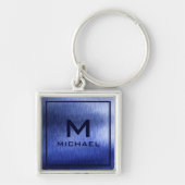 Monogram Metallic Blue getextureerde gepersonalise Sleutelhanger (Voorkant)
