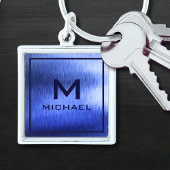 Monogram Metallic Blue getextureerde gepersonalise Sleutelhanger