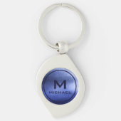 Monogram Metallic Blue getextureerde gepersonalise Sleutelhanger (Voorkant)