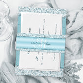 Monogram Metallic Blue Glitter Wedding Uitnodigingen Wikkel