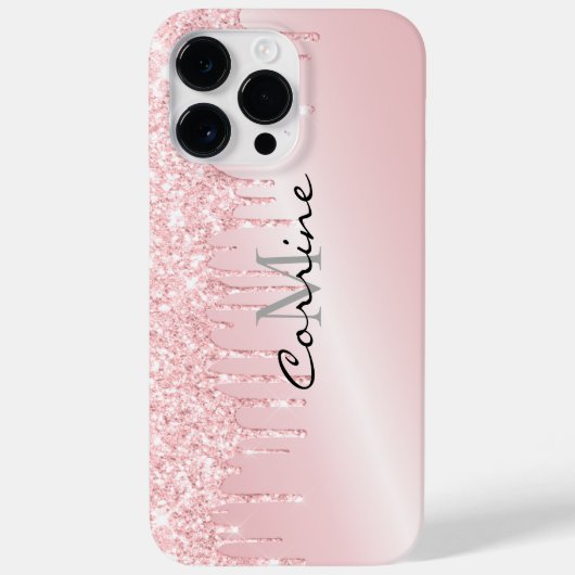 Monogram Metallic Blush Roze Dripping Glitter Case-Mate iPhone Case (Achterkant)