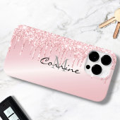 Monogram Metallic Blush Roze Dripping Glitter Case-Mate iPhone Case