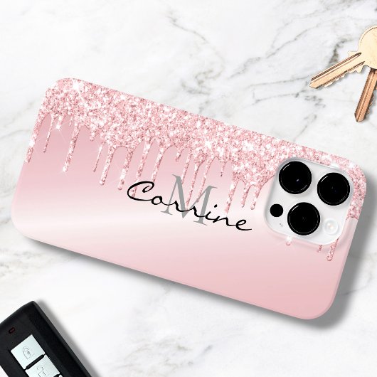 Monogram Metallic Blush Roze Dripping Glitter Case-Mate iPhone Case