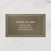 Monogram Metallic | Dubbel Gestikte Sepia Leer Visitekaartje (Achterkant)