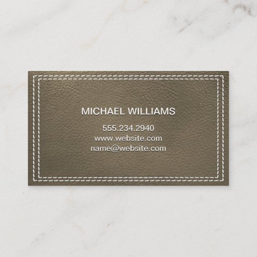 Monogram Metallic | Dubbel Gestikte Sepia Leer Visitekaartje (Achterkant)