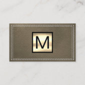 Monogram Metallic | Dubbel Gestikte Sepia Leer Visitekaartje (Voorkant)