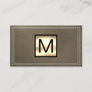 Monogram Metallic   Dubbel Gestikte Sepia Leer Visitekaartje