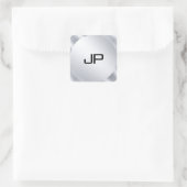 Monogram Metallic Faux Silver Sjabloon Modern Vierkante Sticker (Tas)