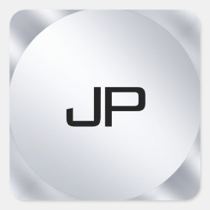 Monogram Metallic Faux Silver Sjabloon Modern Vierkante Sticker