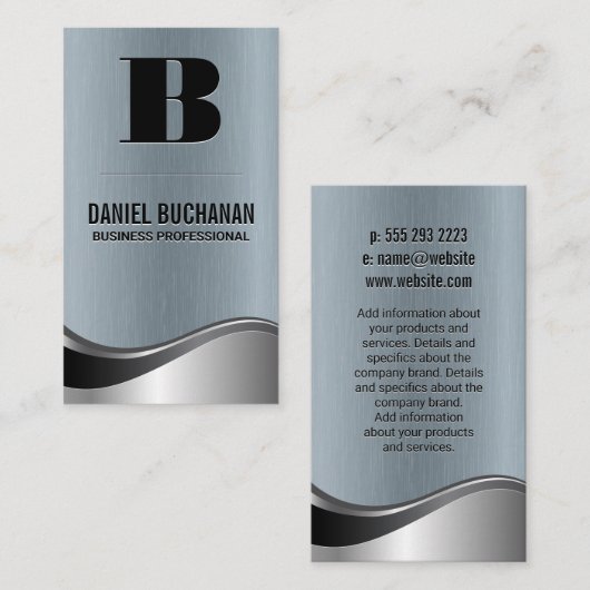 Monogram / Metallic geborstelde Golfachtergrond Visitekaartje (Voorkant / Achterkant)