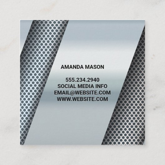 Monogram | Metallic Geperforeerde Achtergrond Vierkante Visitekaartje (Achterkant)