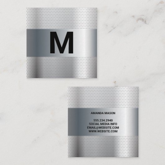 Monogram | Metallic Geperforeerde Achtergrond Vierkante Visitekaartje (Voorkant / Achterkant)