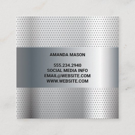 Monogram | Metallic Geperforeerde Achtergrond Vierkante Visitekaartje (Achterkant)