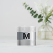 Monogram | Metallic Geperforeerde Achtergrond Vierkante Visitekaartje (Staand voorkant)