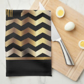 Monogram Metallic Gold & Black Stripe Chevron Theedoek (Quarter Fold)