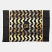Monogram Metallic Gold & Black Stripe Chevron Theedoek (Horizontaal)