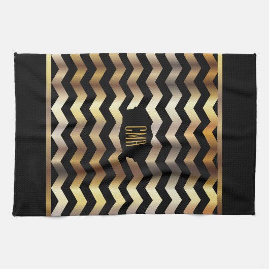 Monogram Metallic Gold & Black Stripe Chevron Theedoek (Horizontaal)