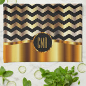 Monogram Metallic Gold & Black Stripe Chevron Theedoek (Gevouwen)