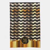 Monogram Metallic Gold & Black Stripe Chevron Theedoek (Verticaal)